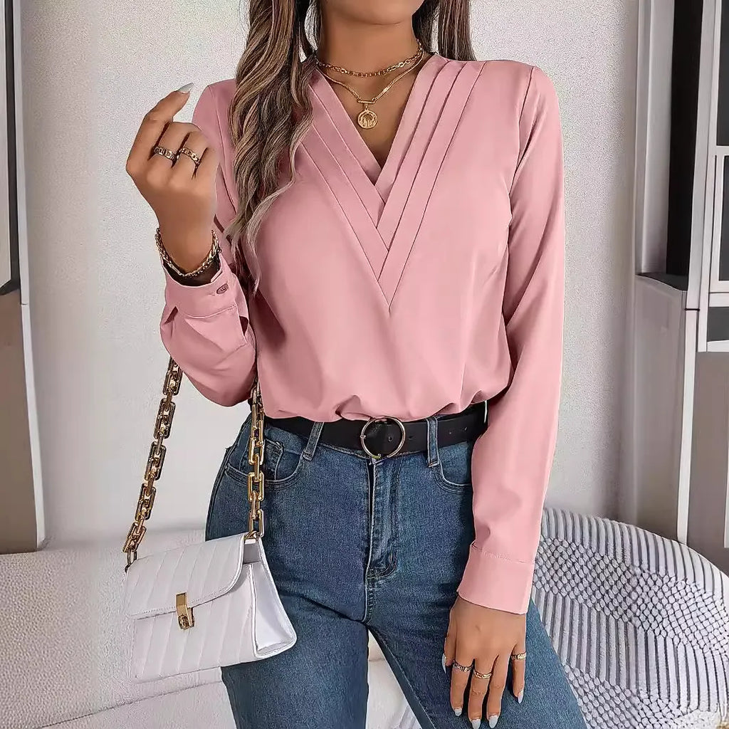Chemisier manches longues et col en V laminé - Chic&Shines