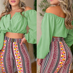 Ensemble Haut Épaules Dénudées À Manches Longues Pantalons - Chic&Shines