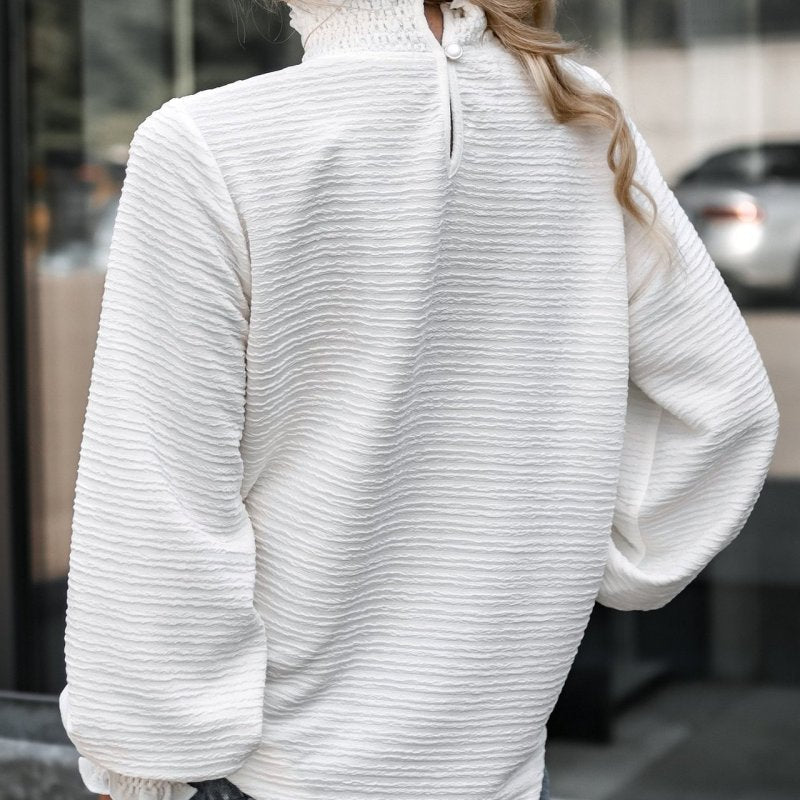 High neck ruffled long sleeve blouse