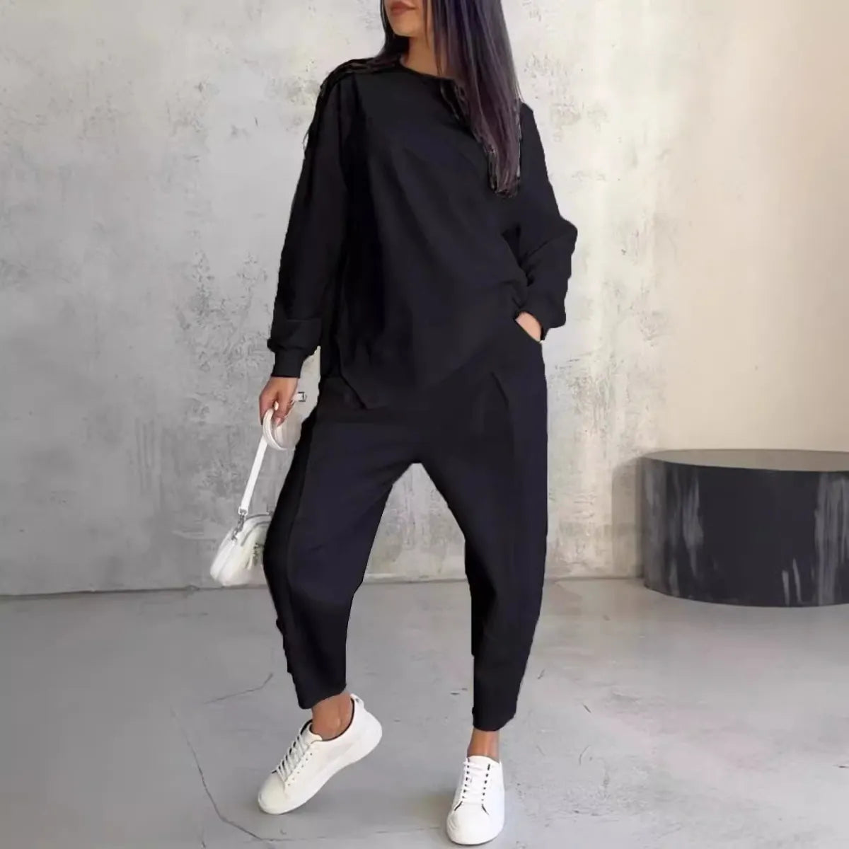 Ensemble haut col rond manches longues et pantalon - Chic&Shines