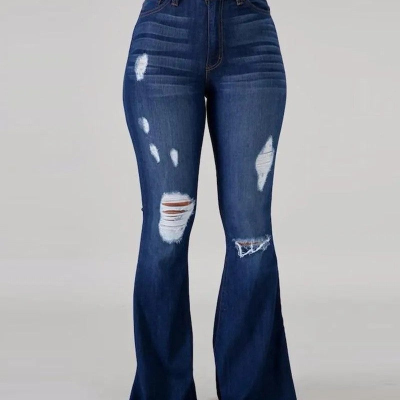 Jeans Évasés Taille Haute Déchirés Élastiques - Chic&Shines