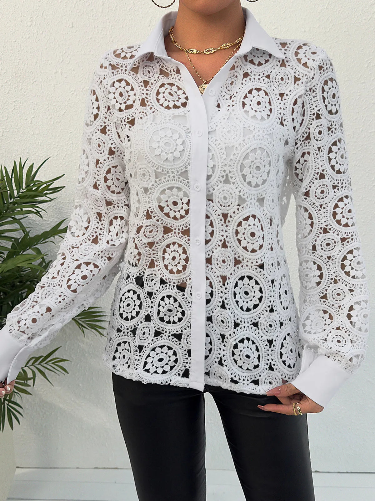 Asymmetrical long-sleeve cut-out shirt