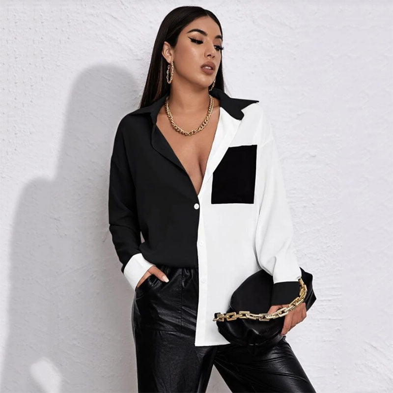 Chemise manches longues bicolore décontracté - Chic&Shines