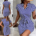 Robe Col V Sans Manches À Rayures Et À Lacets - Chic&Shines