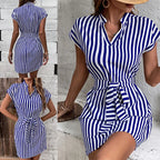 Robe Col V Sans Manches À Rayures Et À Lacets - Chic&Shines