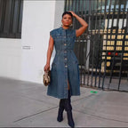 Robe En Jean À Boutons Sans Manches