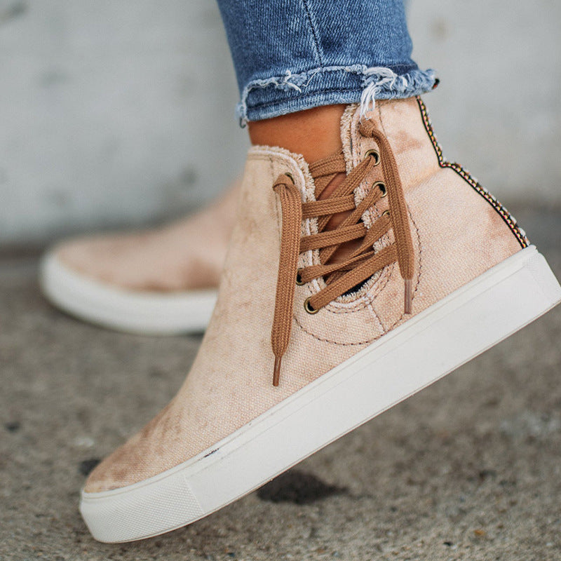 Chaussure tissu montante à fermeture latérale éclaire et lacet