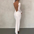 Robe longue de soirée dos nu manches longues taille haute