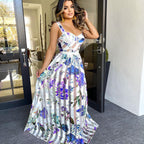 Robe longue à bretelle en maille transparente imprimé fleur