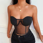 Haut corset maille transparent dos lacet sexy
