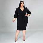 Robe longue col V manches mi-longues avec ceinture - Chic&Shines