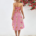 Floral print off-the-shoulder tube midi dress