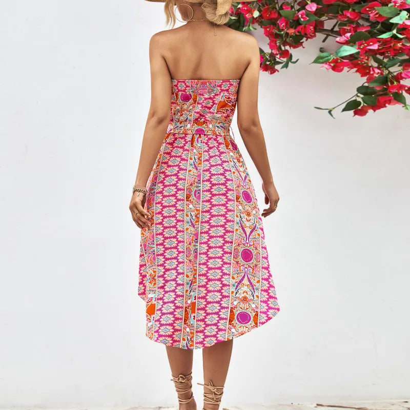 Floral print off-the-shoulder tube midi dress