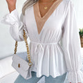 Haut En Mousseline De Soie Col V Ceinture À Lacet - Chic&Shines