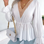 Haut En Mousseline De Soie Col V Ceinture À Lacet - Chic&Shines