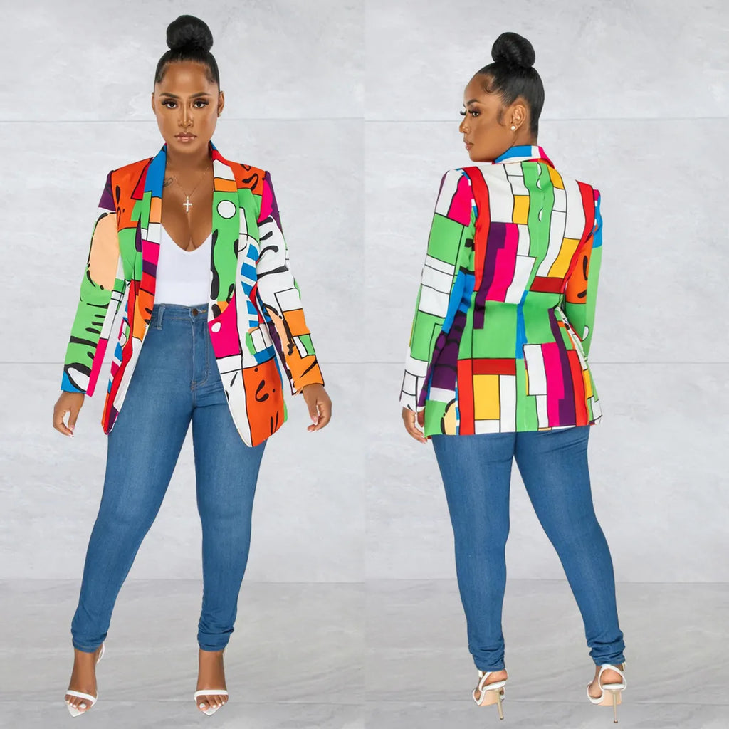 Blazer imprimé multicolore à manches longues - Chic&Shines