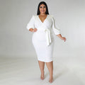 Robe longue col V manches mi-longues avec ceinture - Chic&Shines