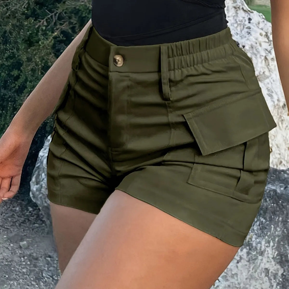 Short oxford taille haute à boutons et poches - Chic&Shines