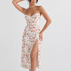 Robe mi-longue décolleté À Bretelles Spaghetti fente latérale - Chic&Shines
