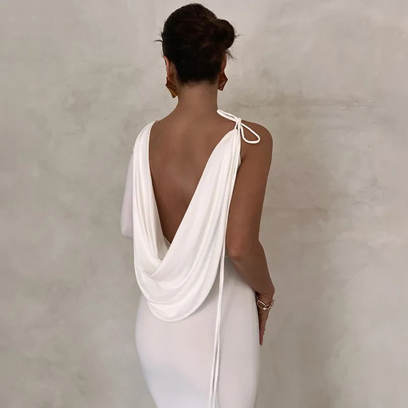 Robe longue moulante épaules dénudées réversible