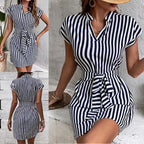 Robe Col V Sans Manches À Rayures Et À Lacets - Chic&Shines