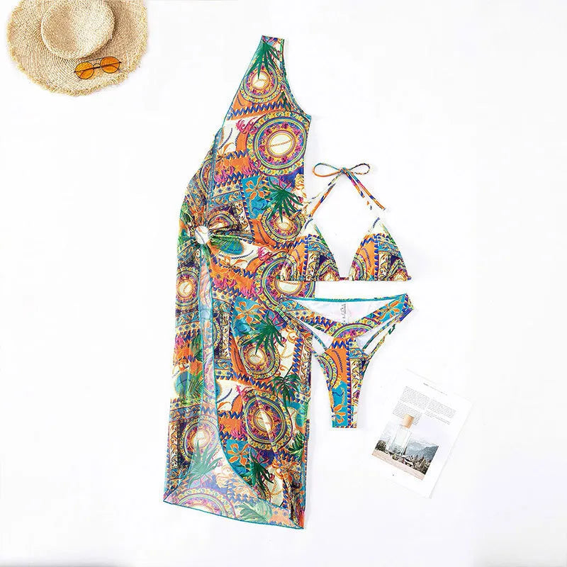 Boho Style Three-Piece Bikini Swimsuit