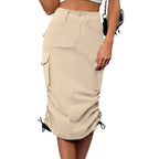 Jupe cargo mi-longue lacet latérale - Chic&Shines