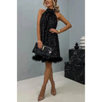 Robe Courte De Soirée En Plumes Et Paillette - Chic&Shines