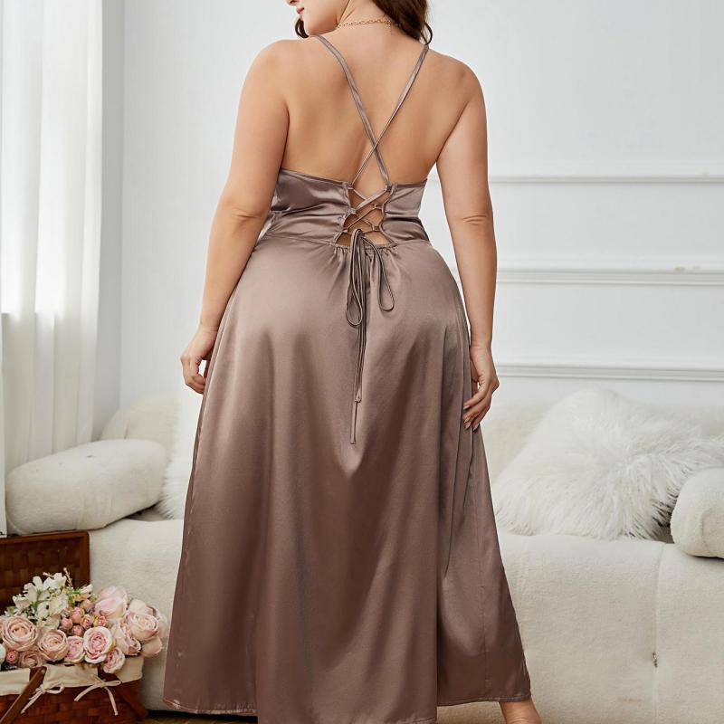Long backless camisole dress with side slit
