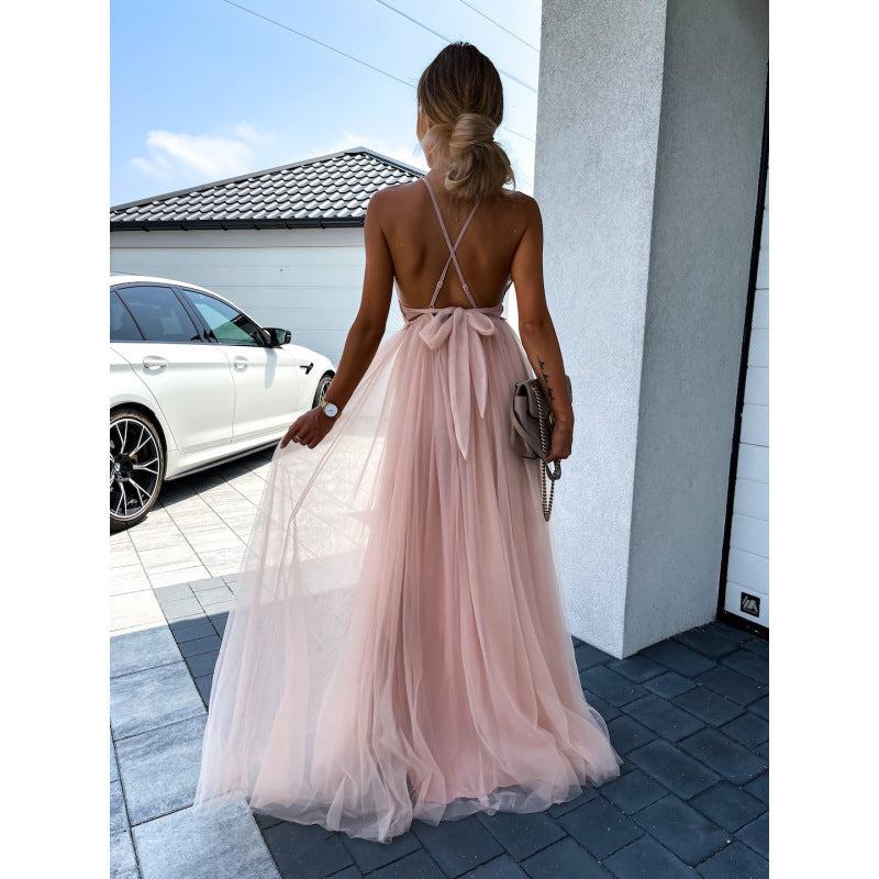 Robe Longue De Soirée à bretelles Dos Nu En Maille