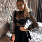 Chemisier manches longues bouffantes maille transparente - Chic&Shines