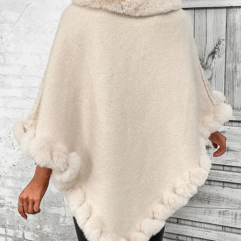 Plush Knitted Poncho Coat