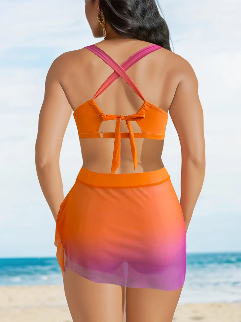 Three-piece halter swimsuit
