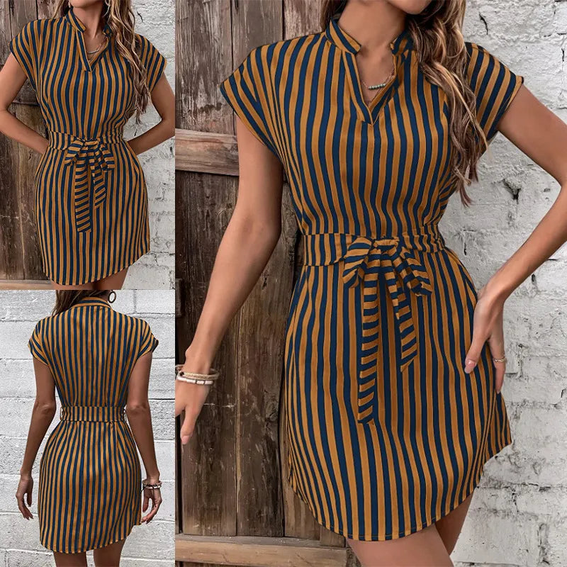Robe Col V Sans Manches À Rayures Et À Lacets - Chic&Shines