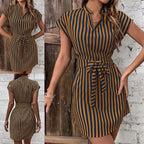 Robe Col V Sans Manches À Rayures Et À Lacets - Chic&Shines