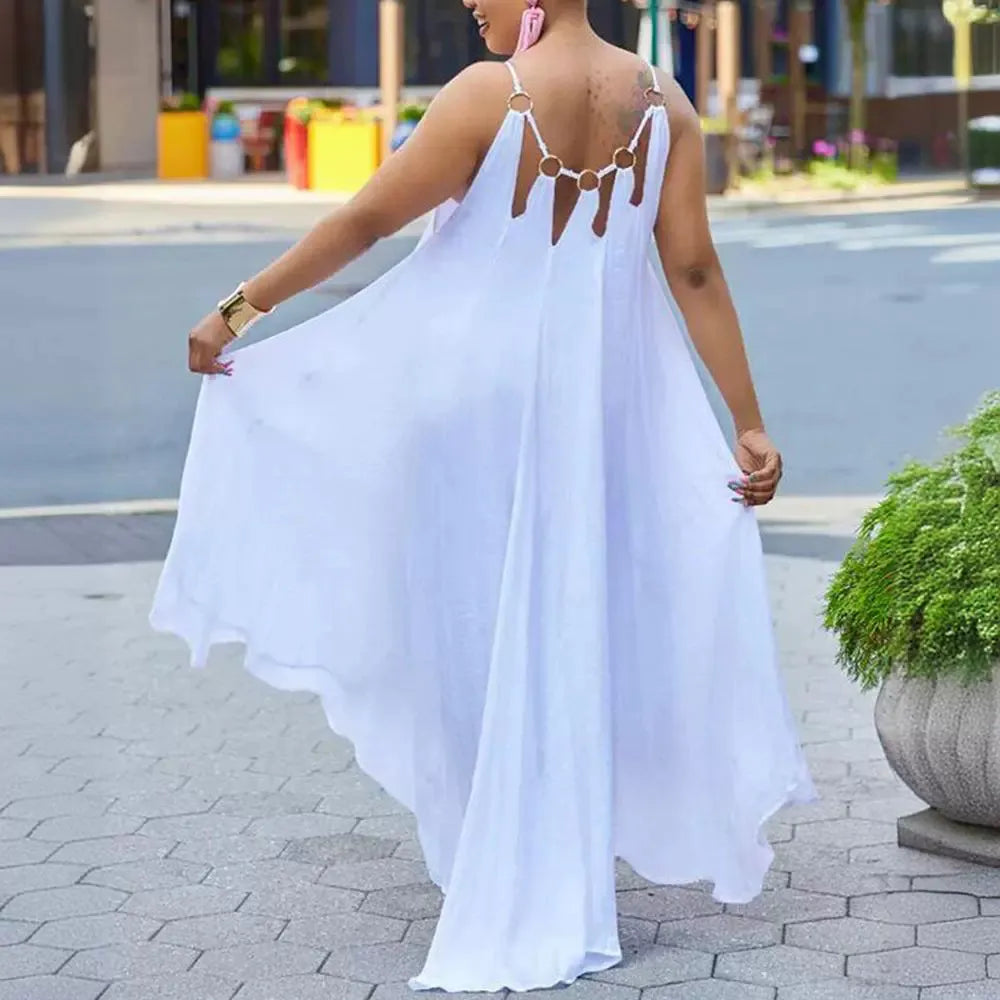 Robe longue ample col à boucle en métal sexy
