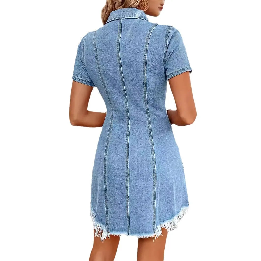 Robe chemise courte en jean déchiré