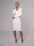 Robe pull mi-longue moulante col V - Chic&Shines