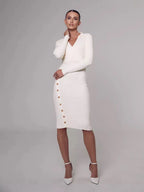Robe pull mi-longue moulante col V - Chic&Shines