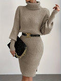 Robe court tricotée col haut manches longues - Chic&Shines