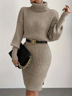 Robe court tricotée col haut manches longues - Chic&Shines