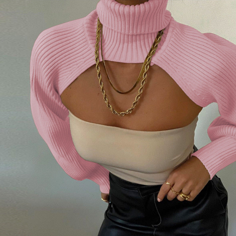 Pull court manches longues bouffantes col roulé - Chic&Shines