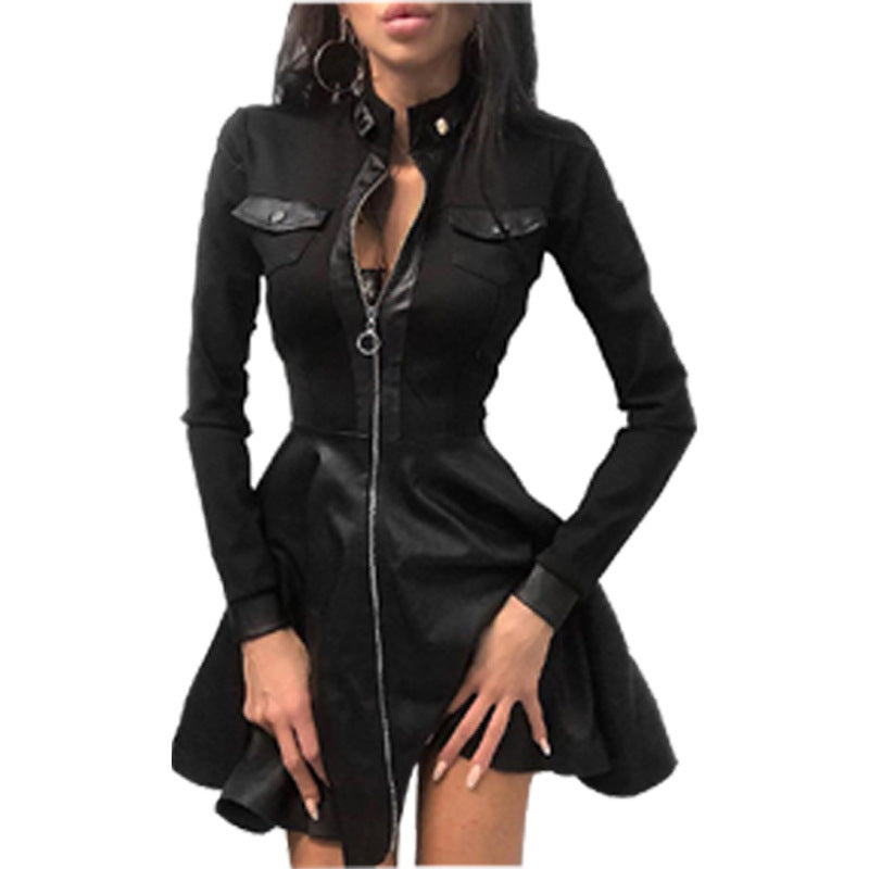 Robe courte manches longues col haut à fermeture éclair