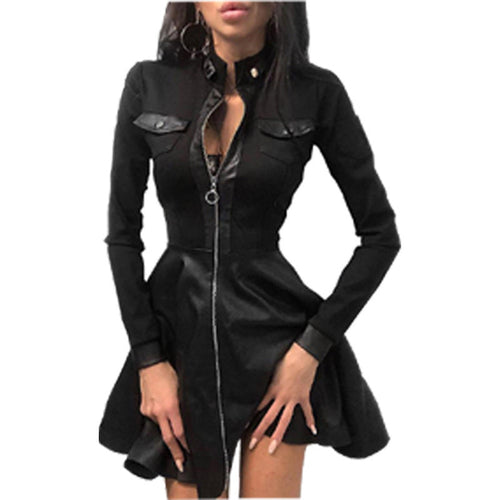 Robe courte manches longues col haut à fermeture éclair