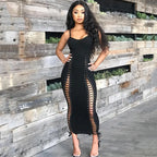 Robe Longue Lacets Fendue A Fines Bretelles - Chic&Shines