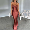 Robe longue décolletée à fines bretelles dos nu - Chic&Shines