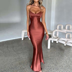 Robe longue décolletée à fines bretelles dos nu - Chic&Shines