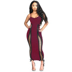 Robe Longue Lacets Fendue A Fines Bretelles - Chic&Shines