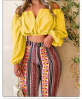 Ensemble Haut Épaules Dénudées À Manches Longues Pantalons - Chic&Shines