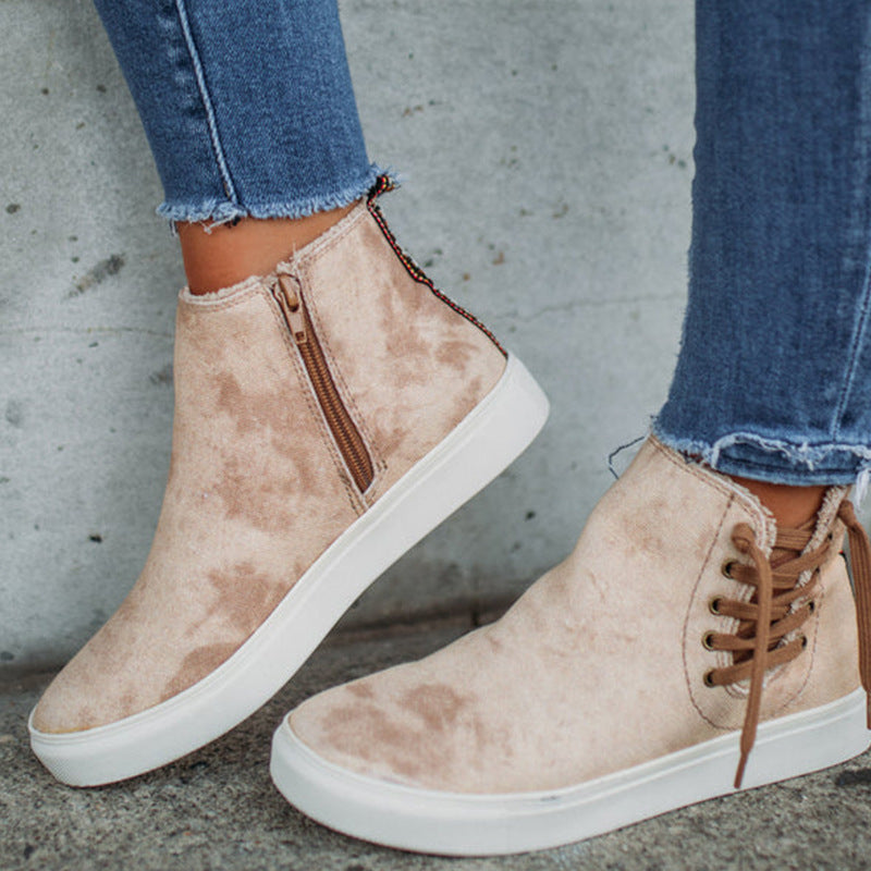 Chaussure tissu montante à fermeture latérale éclaire et lacet - Chic&Shines